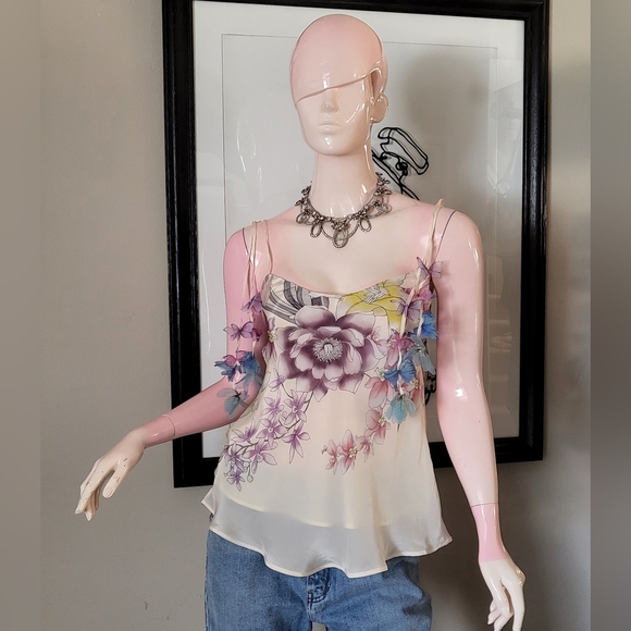 Fairy dust cami top floral butterfly silk spagetti strap adjustable - Picture 1 of 6